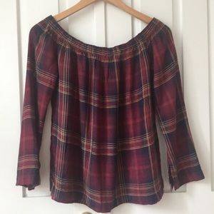 Plaid Flannel off-shoulder Top